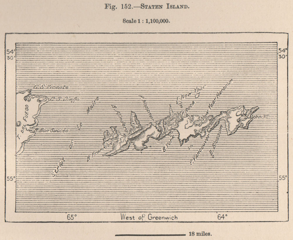 Staten Island. Isla de los Estados, Tierra del Fuego, Chile 1885 old map